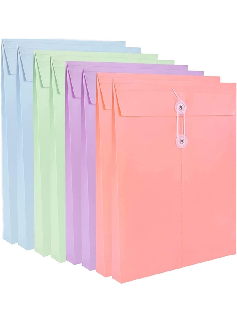 ChicAbode A4 Folder 8pcs, Plastic Expandable Envelope Document Bag with String Tie Closure, Large Capacity Information Bag Stationery Tools Organization for Home Office School (4 Colors) - Image 1